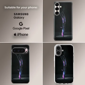 Galaxy blade illustration with purple nebula colors on a phone case — Collage