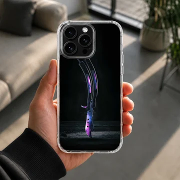 Galaxy blade illustration with purple nebula colors on a phone case — Lifestyle