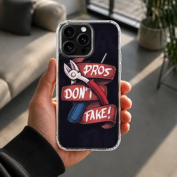 Digital illustration of tactical wirecutters and red ribbon with text pros don't fake on a phone case — Lifestyle