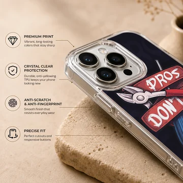 Digital illustration of tactical wirecutters and red ribbon with text pros don't fake on a phone case — Info