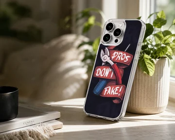 Digital illustration of tactical wirecutters and red ribbon with text pros don't fake on a phone case — Lifestyle