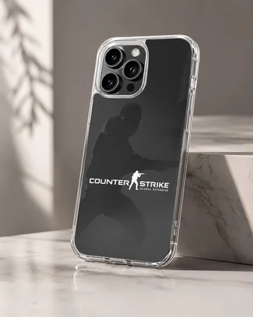 Tactical shooter artwork with bold typography on a matte phone case — Hero