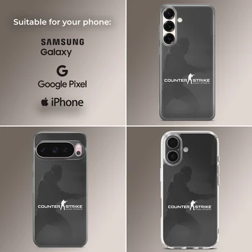 Tactical shooter artwork with bold typography on a matte phone case — Collage