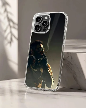 Gritty digital illustration of a tactical soldier smoking a cigarette on a dark, moody phone case