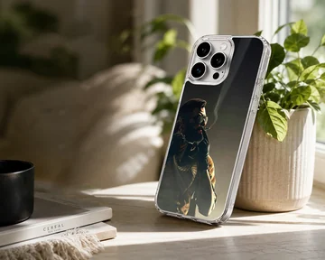 Gritty digital illustration of a tactical soldier smoking a cigarette on a dark, moody phone case — Lifestyle