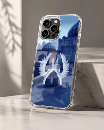 A soft TPU snap phone case showcasing a blue gaming background with a white winged pliers emblem