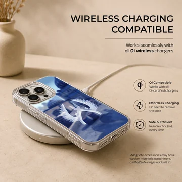 A soft TPU snap phone case showcasing a blue gaming background with a white winged pliers emblem — Charging