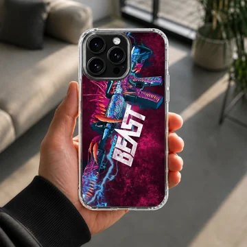 A gaming phone case featuring a neon monster rifle design with bold 'Hyper Beast' text against a purple background. — Lifestyle