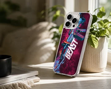 A gaming phone case featuring a neon monster rifle design with bold 'Hyper Beast' text against a purple background. — Lifestyle