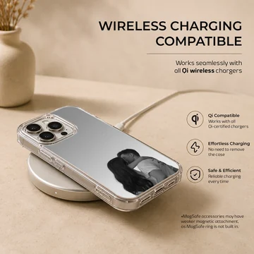 Black and white photograph of a young couple kissing against a minimalist gray background printed on a phone case — Charging