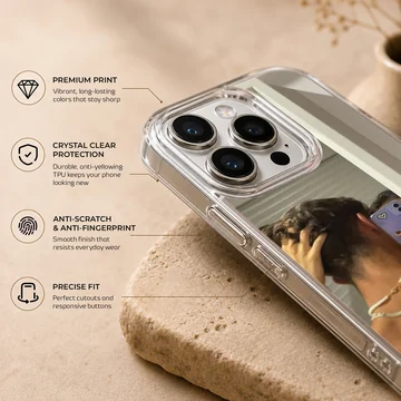 Photographic print of a couple taking an intimate mirror selfie, printed on a protective phone case — Info