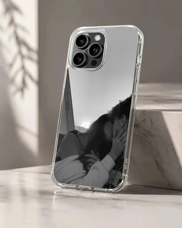 Black and white photograph of an intimate couple kissing printed on a phone case