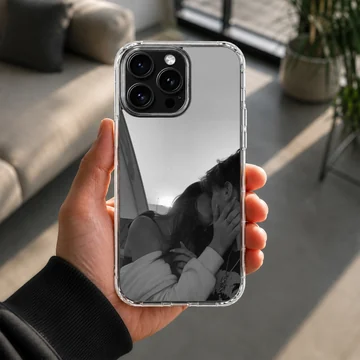 Black and white photograph of an intimate couple kissing printed on a phone case — Lifestyle