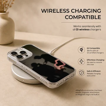 A photographic print of a couple's shadow forming a heart shape, featured on a matte phone case. — Charging