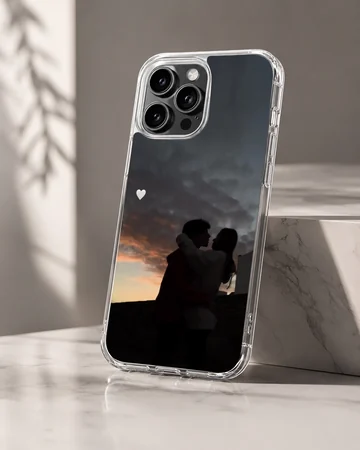 Romantic silhouette phone case featuring a couple against a sunset — Hero