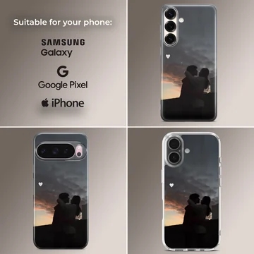 Romantic silhouette phone case featuring a couple against a sunset — Collage