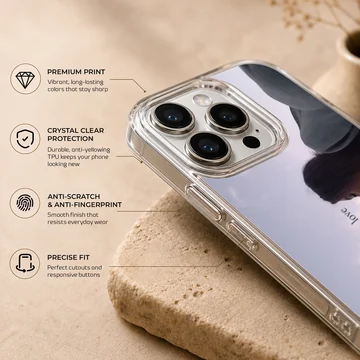Serene couple sharing a moment with the word love on a phone case — Info