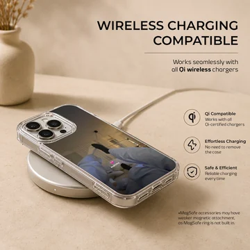Photographic print of a cozy couple lounging together in matching outfits with a matchy text overlay on a phone case — Charging