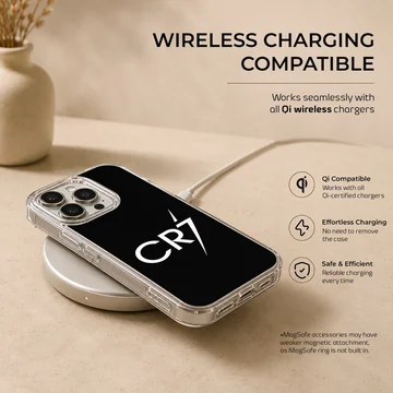 CR7 logo design on phone case showcasing Cristiano Ronaldo's dynamic style. — Charging