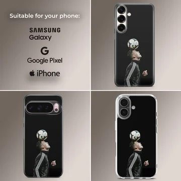 Cristiano Ronaldo in action with football, phone case — Collage