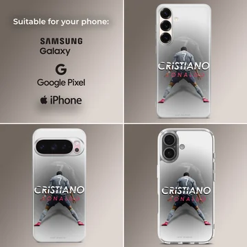 Cristiano Ronaldo dynamic pose with bold typography phone case — Collage