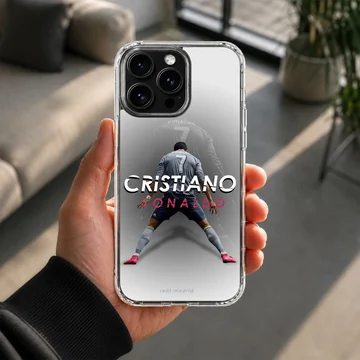 Cristiano Ronaldo dynamic pose with bold typography phone case — Lifestyle