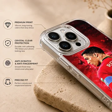Dynamic illustration of Cristiano Ronaldo on a phone case — Info
