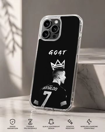 Cristiano Ronaldo artwork with GOAT text on phone case — Specs