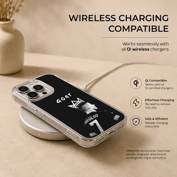 Cristiano Ronaldo artwork with GOAT text on phone case — Charging