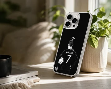 Cristiano Ronaldo posed with a football, phone case design. — Lifestyle