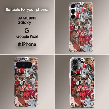Cristiano Ronaldo collage featuring various moments, perfect phone case for fans — Collage