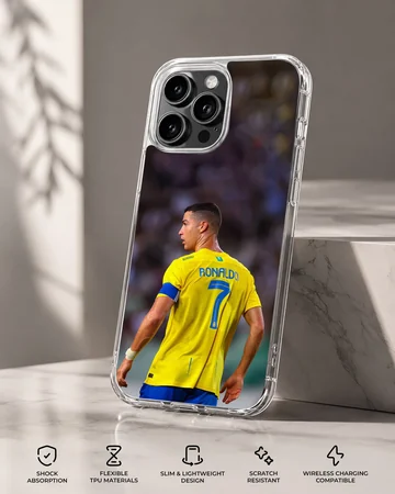 Cristiano Ronaldo in action on phone case — Specs
