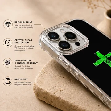 Abstract neon green Christian cross with paint splatters against a dark background on a soft tpu phone case — Info