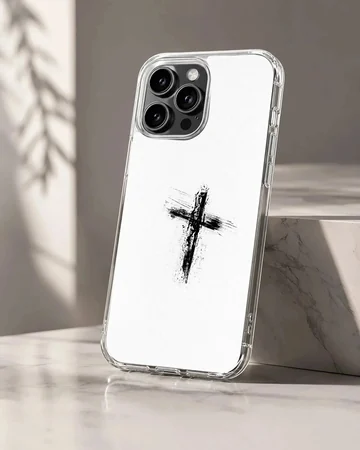 Minimalist black cross design on white background phone case