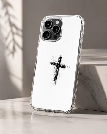 Minimalist black cross design on white background phone case — Hero