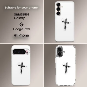 Minimalist black cross design on white background phone case — Collage