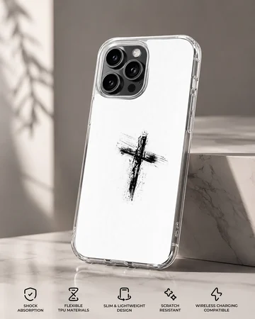 Minimalist black cross design on white background phone case — Specs