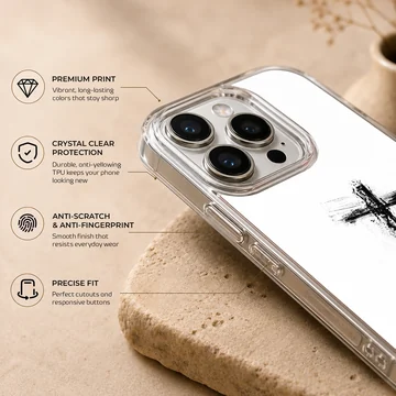 Minimalist black cross design on white background phone case — Info