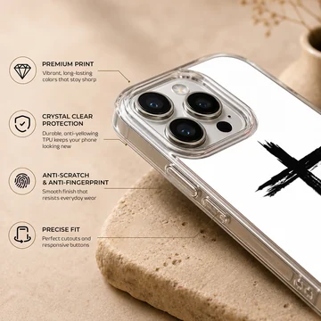 Black artistic brushstroke Christian cross painted on a clean white backdrop phone case — Info