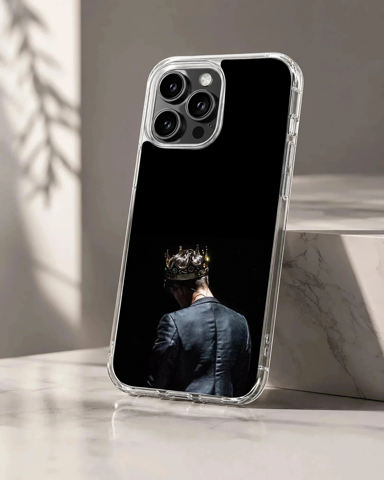 Stylish crown design showcased on a sleek phone case