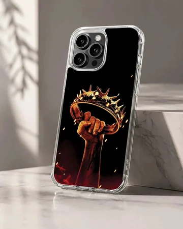 A majestic crown held firmly in a hand, printed on a phone case