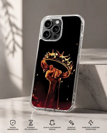 A majestic crown held firmly in a hand, printed on a phone case — Specs