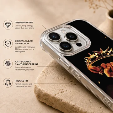 A majestic crown held firmly in a hand, printed on a phone case — Info
