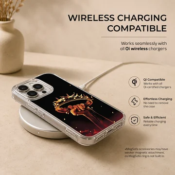 A majestic crown held firmly in a hand, printed on a phone case — Charging