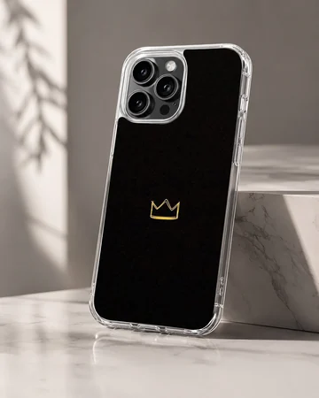 Elegant black phone case featuring a minimalist golden crown design — Hero