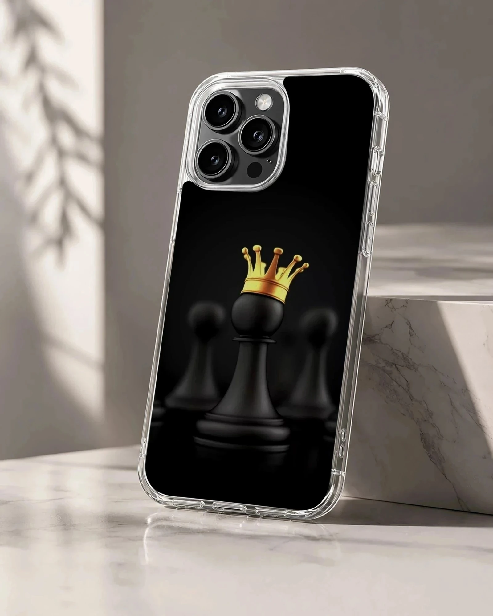 Chess king with a yellow crown against a black background phone case