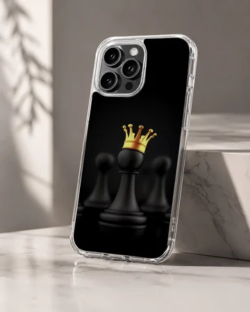 Chess king with a yellow crown against a black background phone case — Hero