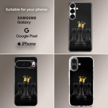 Chess king with a yellow crown against a black background phone case — Collage