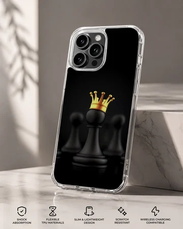 Chess king with a yellow crown against a black background phone case — Specs
