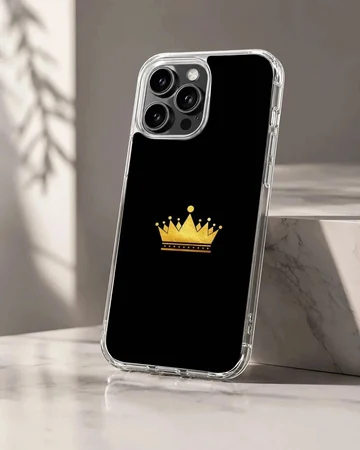 Gold crown design on black background phone case